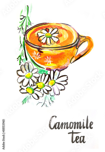 Watercolor camomile tea