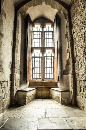 Interior view of windows in medieval stone castle #88154386