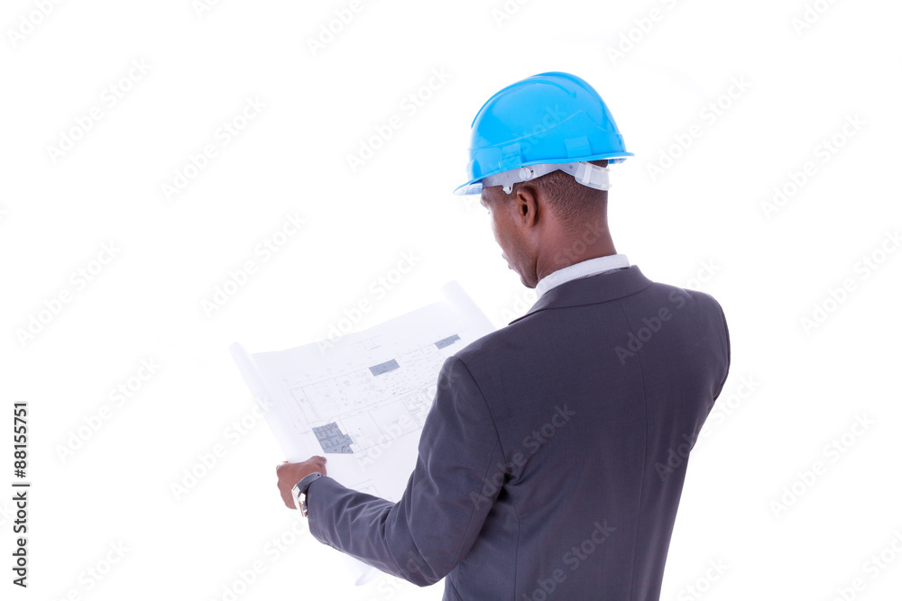African American architect isolated on white background - black African American architect isolated on white background - black
