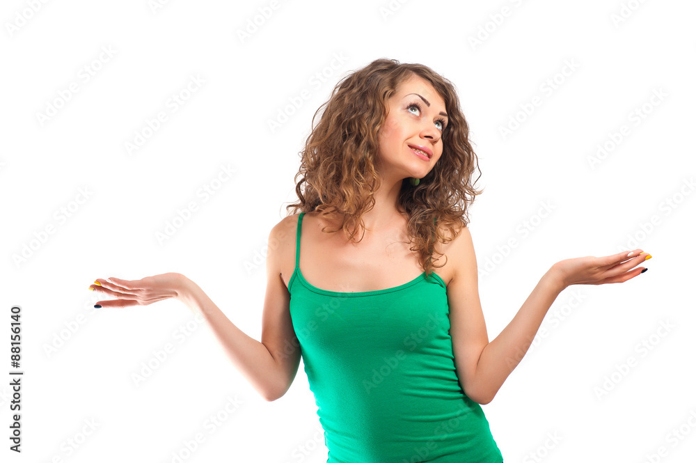 Curly young woman express emotion Curly young woman express emotion