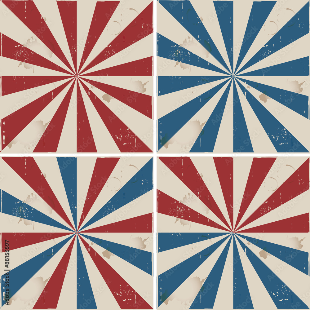Red, blue and white rays background