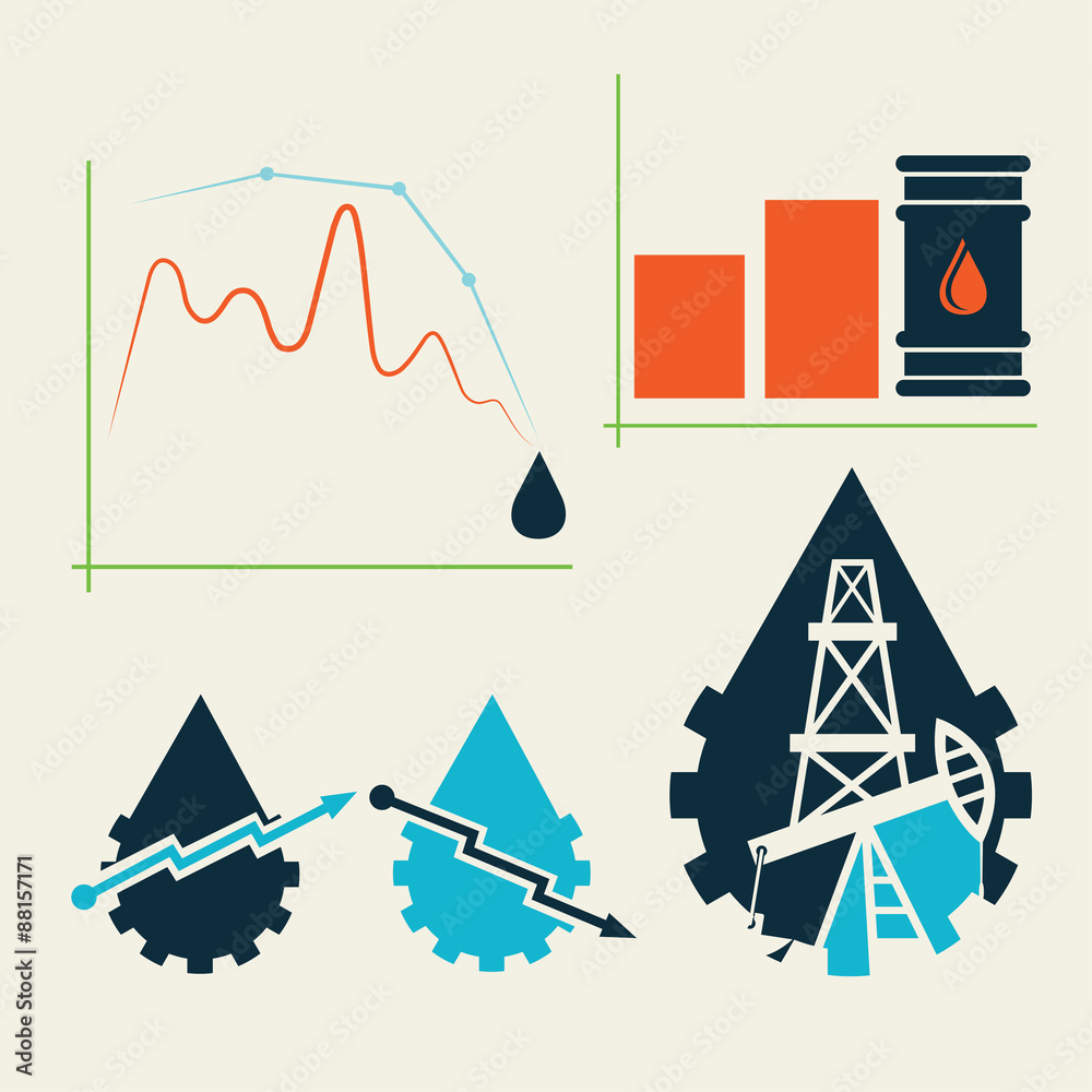 Obraz premium oil industry elements and diagram fall and rise of oil prices