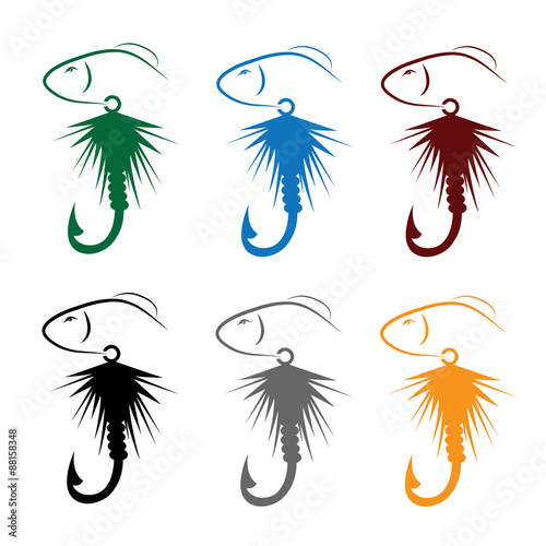 set of Fly fishing lure and fish