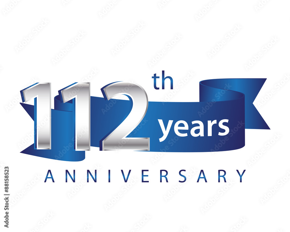 112 Years Anniversary Logo Blue Ribbon