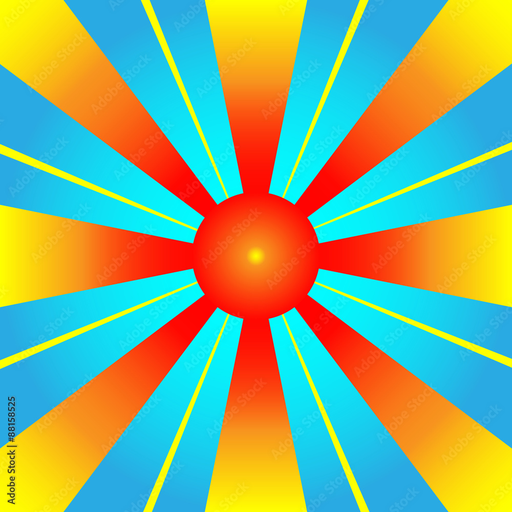 Schematic sun with rays against blue sky vector illustration Schematic sun with rays against blue sky vector illustration