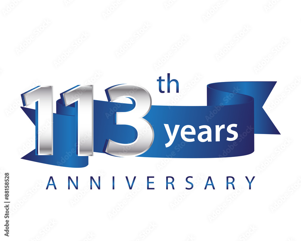 113 Years Anniversary Logo Blue Ribbon