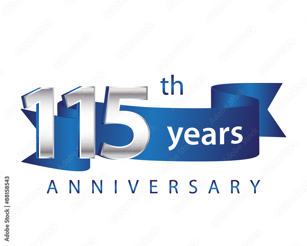 115 Years Anniversary Logo Blue Ribbon