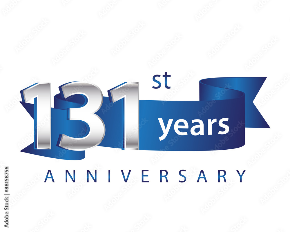 131 Years Anniversary Logo Blue Ribbon