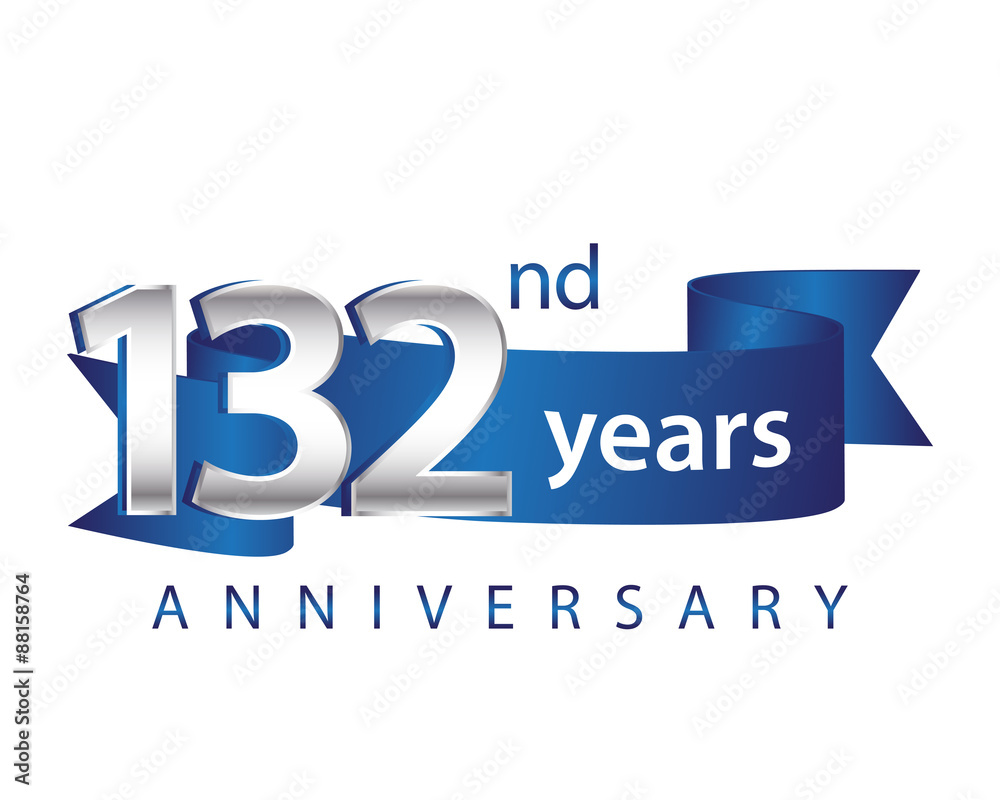 132 Years Anniversary Logo Blue Ribbon