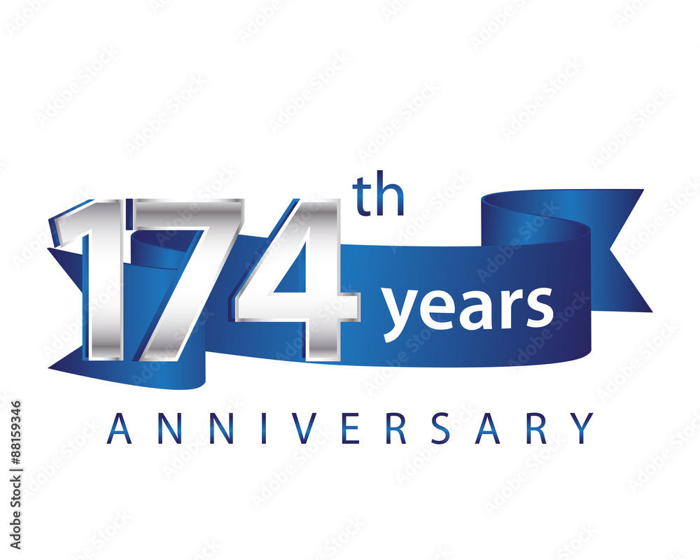 174 Years Anniversary Logo Blue Ribbon 