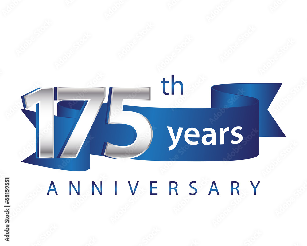 175 Years Anniversary Logo Blue Ribbon 