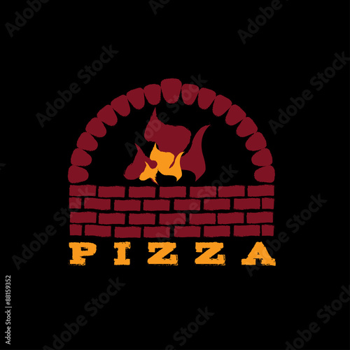 illustration of brick oven pizza on black background