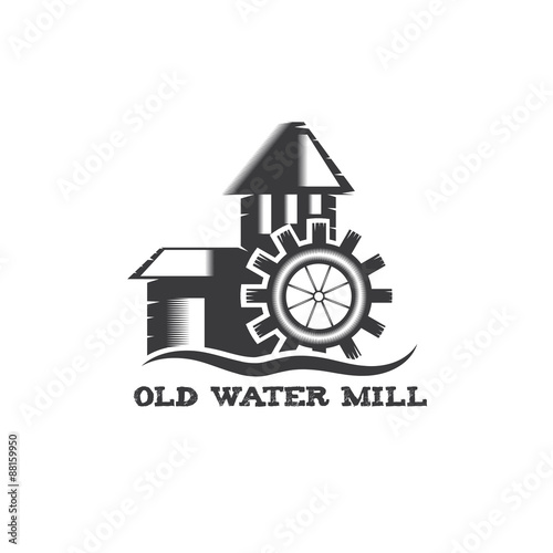 old water mill vintage illustration