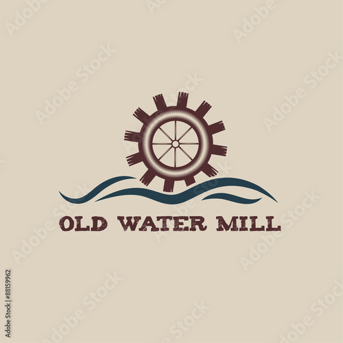 old water mill vintage illustration