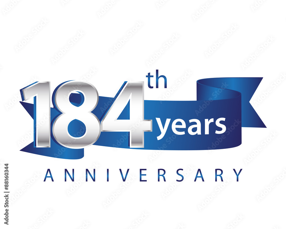 184 Years Anniversary Logo Blue Ribbon 