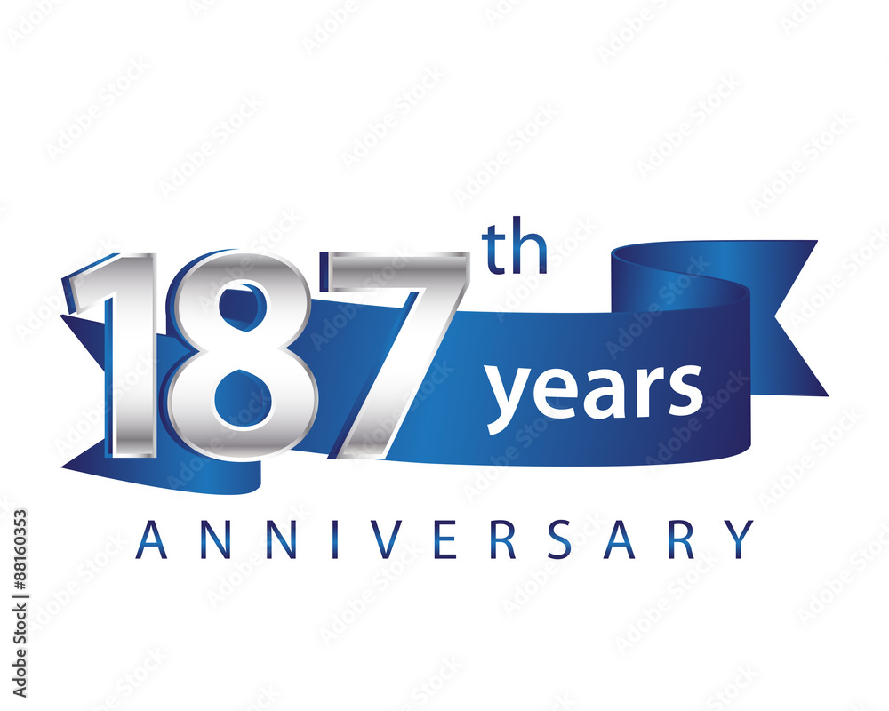 187 Years Anniversary Logo Blue Ribbon 