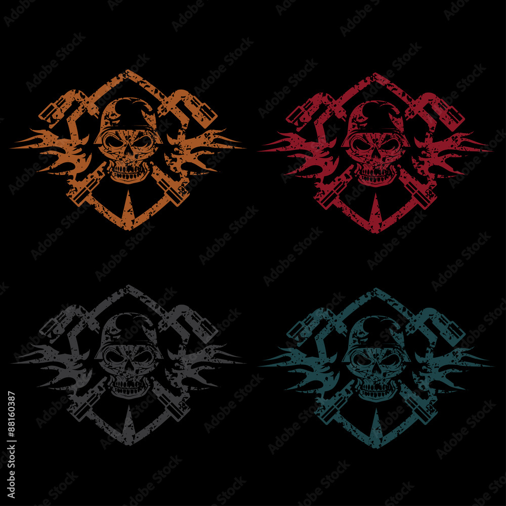 grunge crest with skull in helmet and spanners grunge crest with skull in helmet and spanners