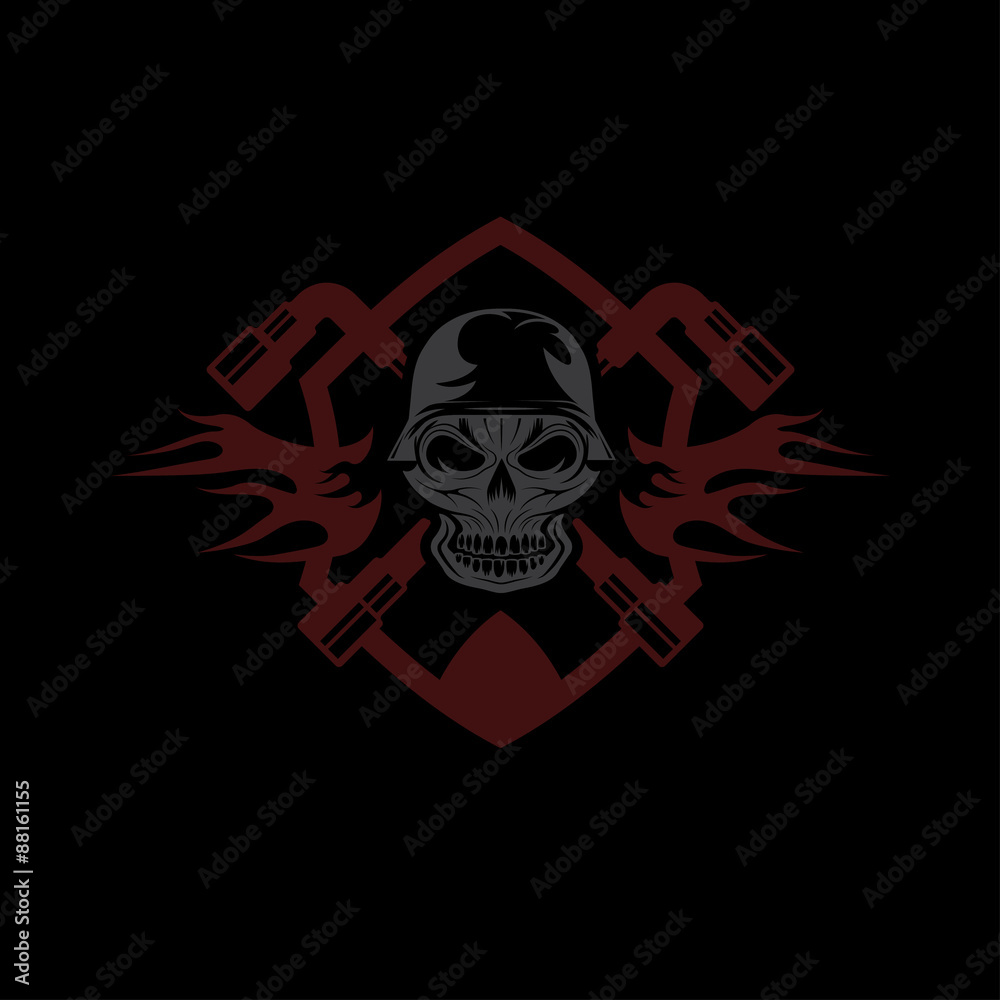 crest with skull in helmet and spanners crest with skull in helmet and spanners