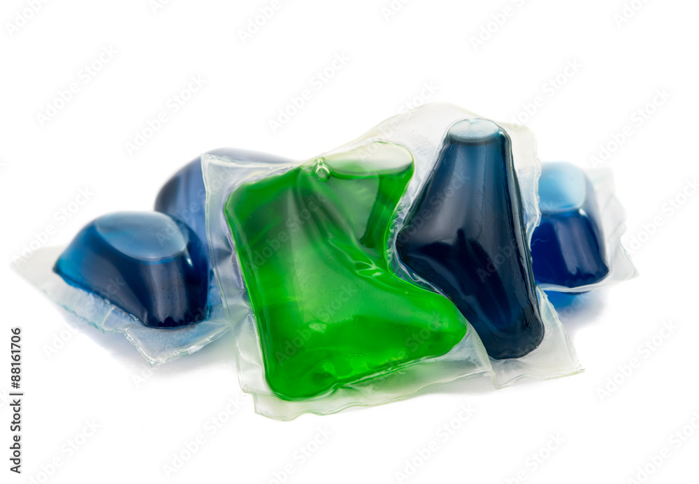 closeup of a pile of liquid laundry detergent sachets closeup of a pile of liquid laundry detergent sachets