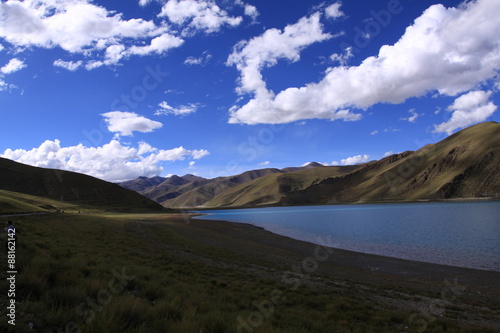 Lake and mountain with blue sky