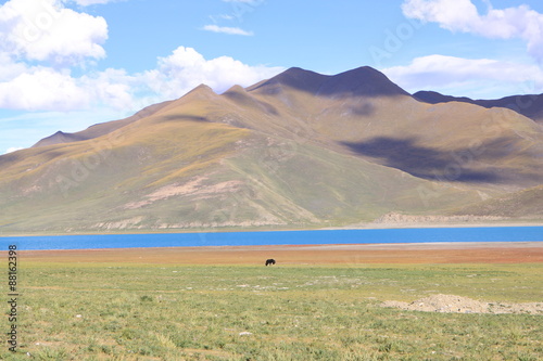 Obraz na plátně Lake with mountain in Tibet