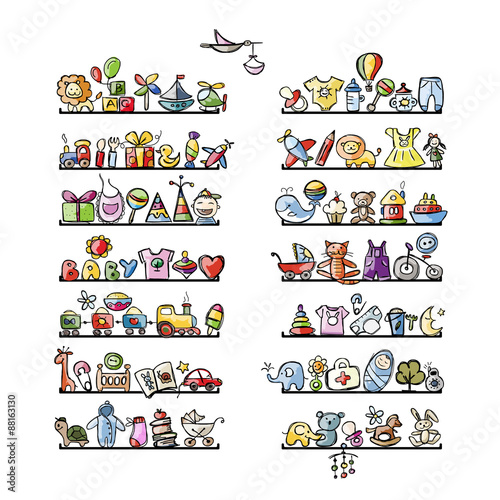 Shelves with baby icons for your design