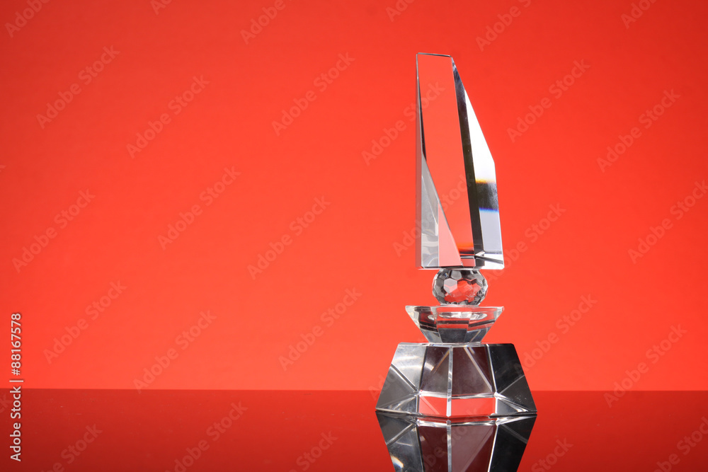 glass trophy in red background