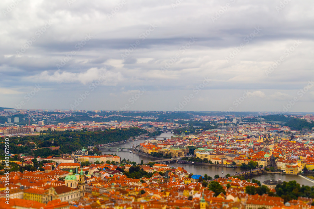 Tilt-shift - fake miniature of Red Roofs of Prague