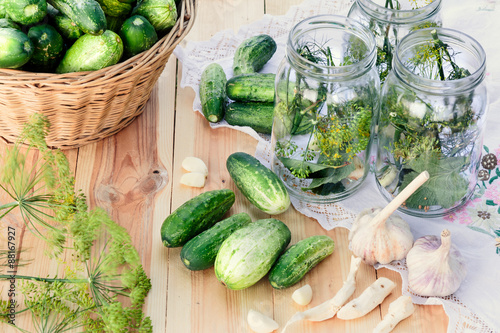 Preparing ingredients for pickling cucumbers