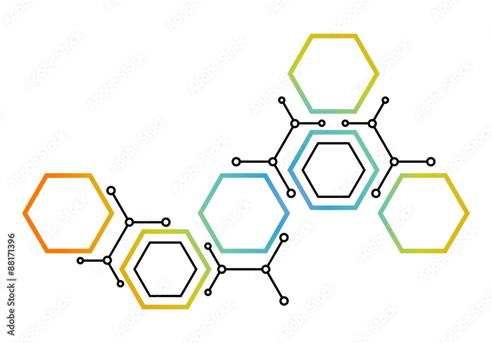 Abstract background with colored hexagons. Communication theme. Cells Abstract background with colored hexagons. Communication theme. Cells