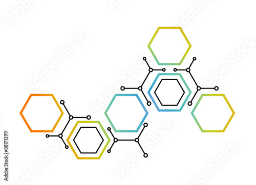 Abstract background with colored hexagons. Communication theme. Cells