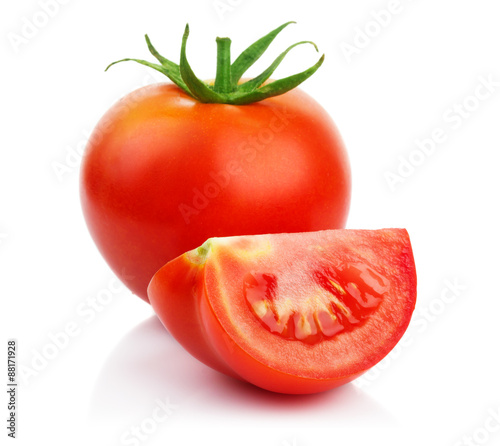 Red tomatoes with cut isolated on white