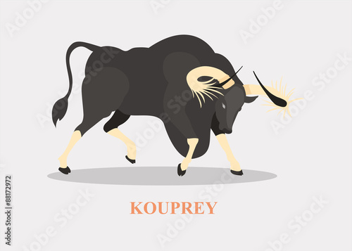 Kouprey on grey background.