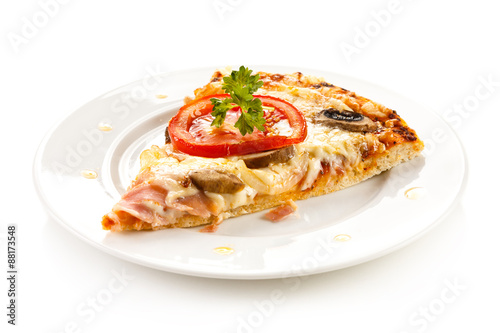 Piece of pizza on white background
