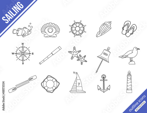 Marine outline icons set.  photo