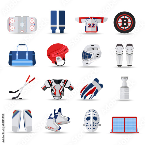 Set of flat ice hockey isolated icons. 