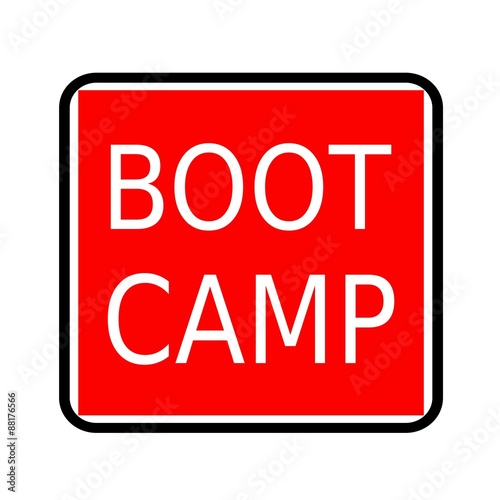 Boot camp white stamp text on red background