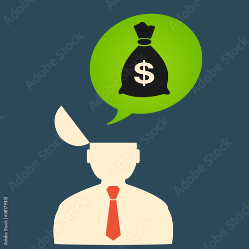 Flat icon man thinks about big money