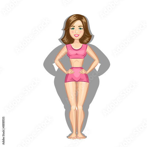 Fat and slim girl. Vector illustration.