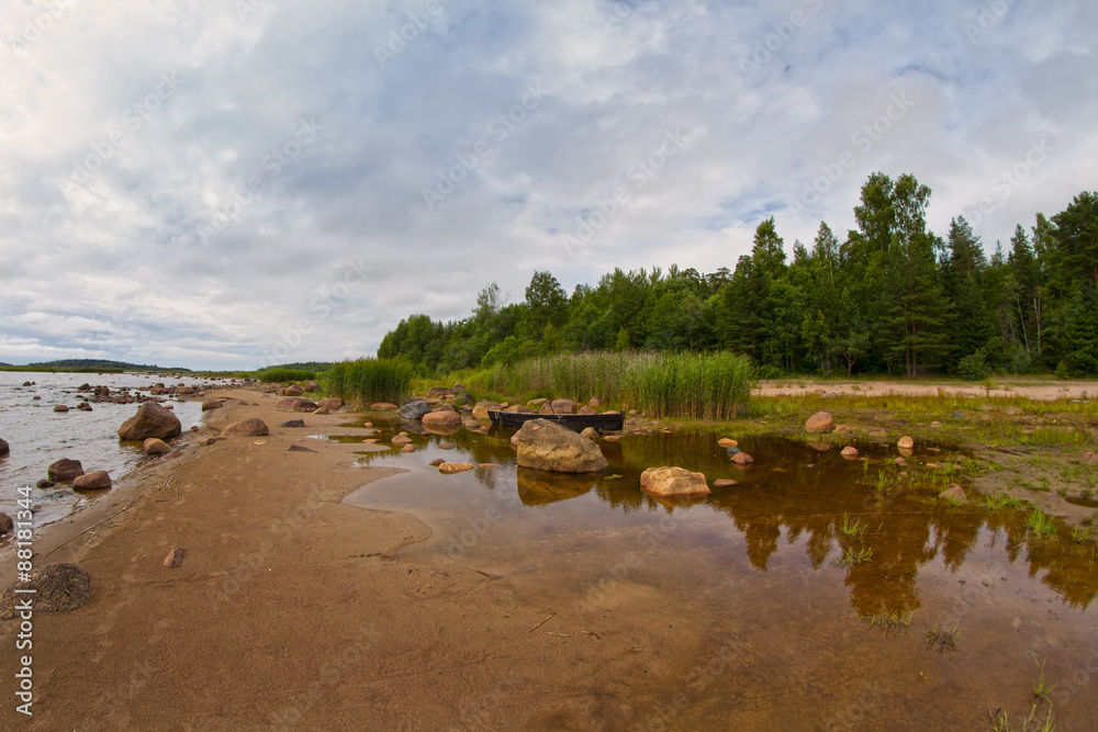 Beautiful lake landscape in summer, reflections Beautiful lake landscape in summer, reflections