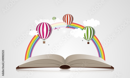 Creative concept - Open Book With Air Balloons. Vector illustration