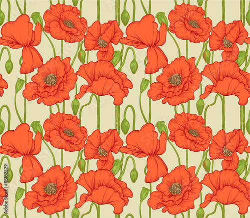 Big seamless pattern of red poppies © Azuzl