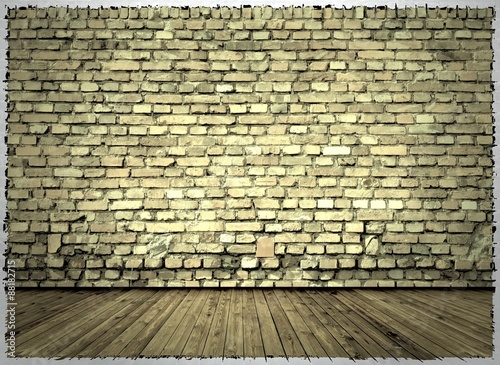 Wooden floor and brick wall