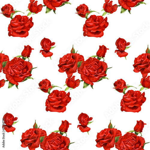 seamless pattern of red roses on a white background © Azuzl