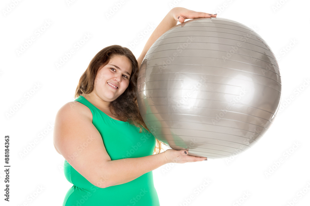 Fototapeta premium Large girl with exercise ball