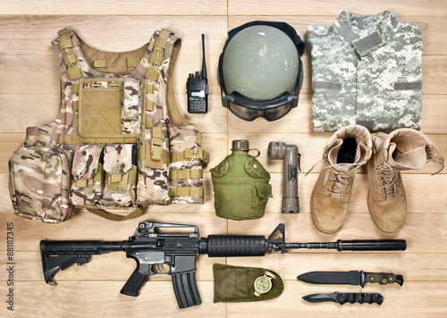 Bild auf Leinwand set of military equipment of the 21st century