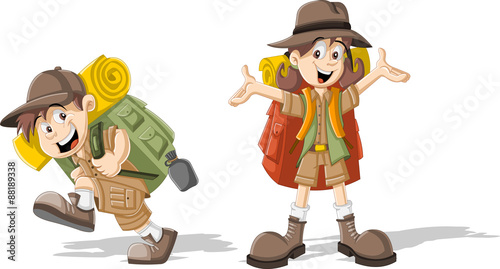 Cute cartoon kids in explorer outfit