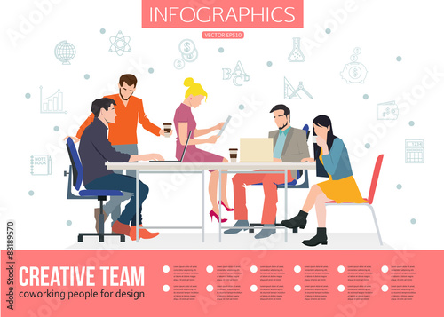 Creative Team Infographics. Business meeting and Coworking