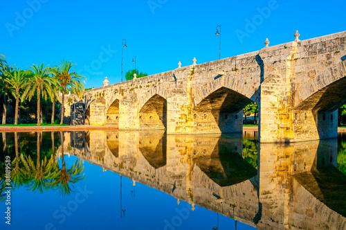Antique stone bridge in Valencia, Spain