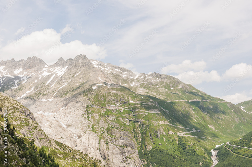 Gletsch, Bergdorf, Furka, Furkapass, Furkastrasse, Passstrasse, Alpen, Schweizer Berge, Wanderferien, Sommer, Wallis, Schweiz